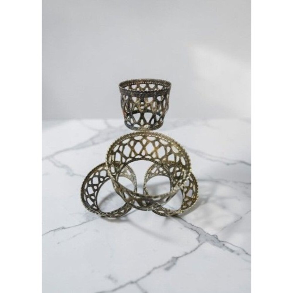 Vintage Silver Plated Napkin Rings Set 4 Ornate Filigree Open Design